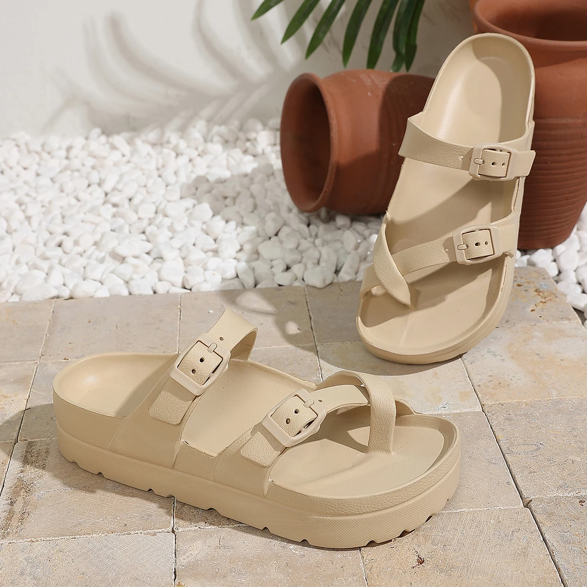 Women's Fashion Casual Sandals, Solid Color EVA Material, Adjustable Buckle Design, Thick Wear-Resistant Soft Sole, Stylish And view 4