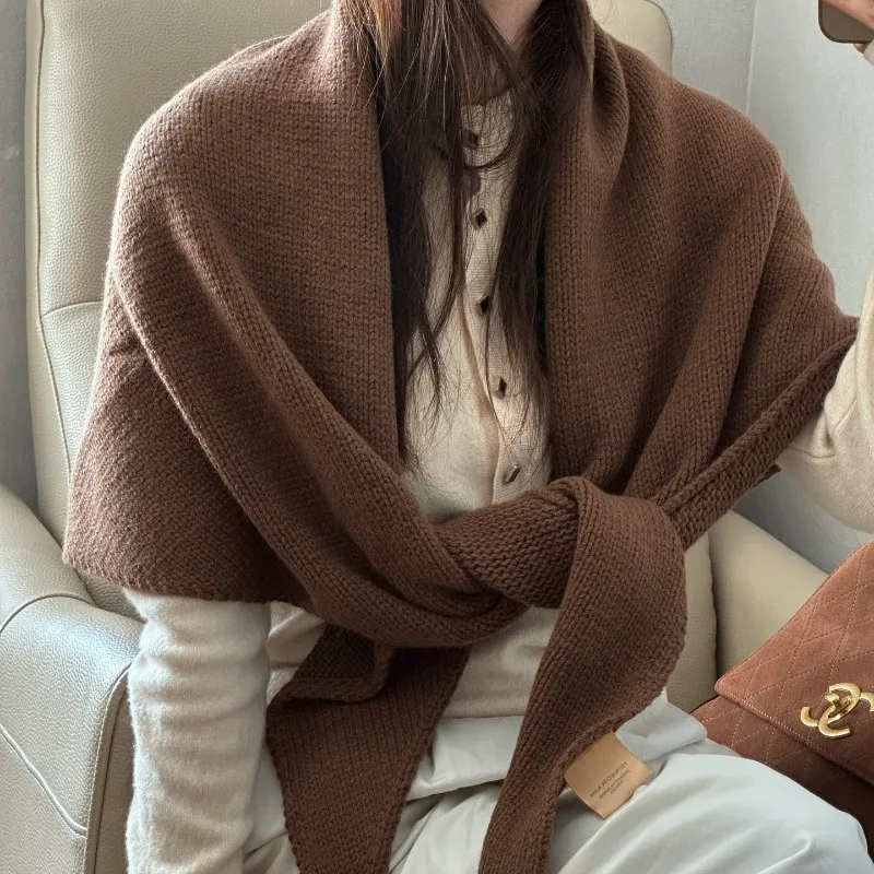 

Толстая вязаная шаль из чистой шерсти, модный и универсальный теплый шарф для женщин, роскошный