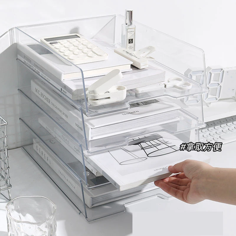 A4 Stackable Detachable Acrylic File Holder Document Stand Tray Desk Organizer Container for Magazine Paper Home Office Supplies