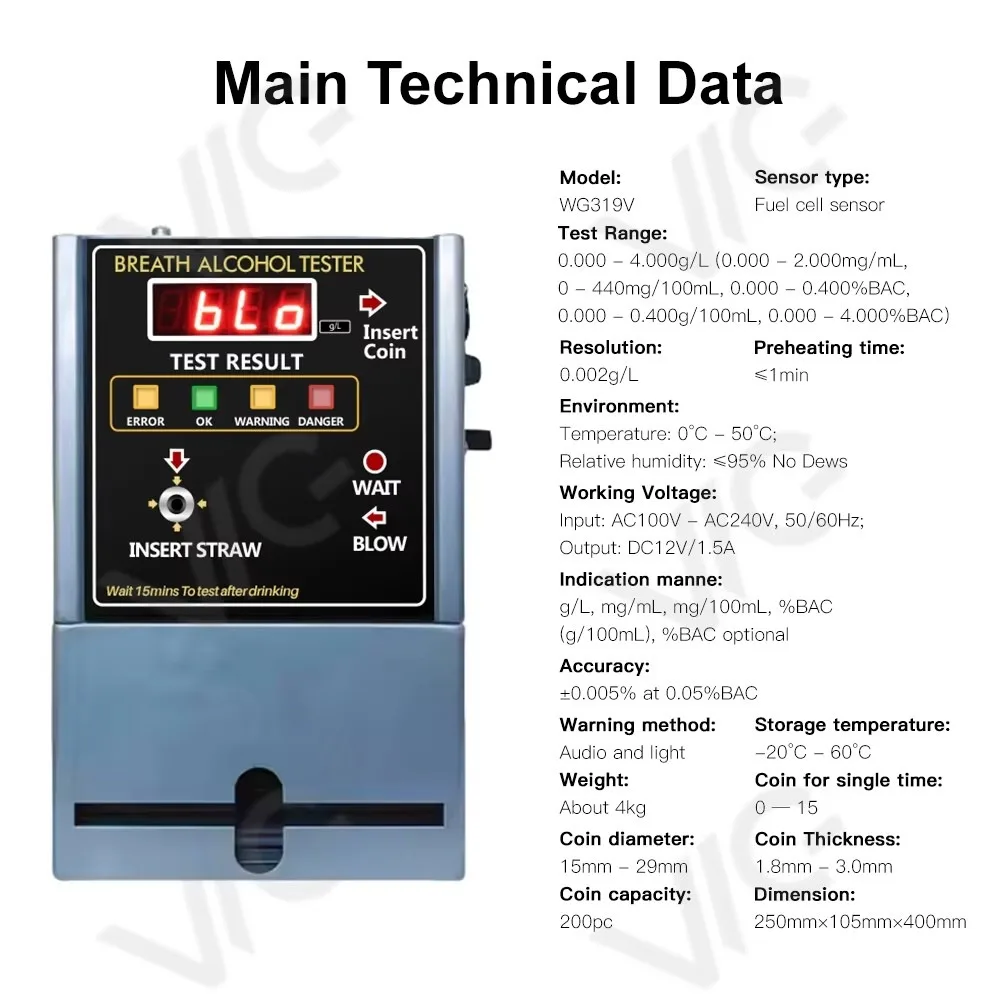 Coin Operated Alcohol Tester Breathalyzer Alcool Tester OEM ODM for Bar Public Place In Stock Accurate Fast