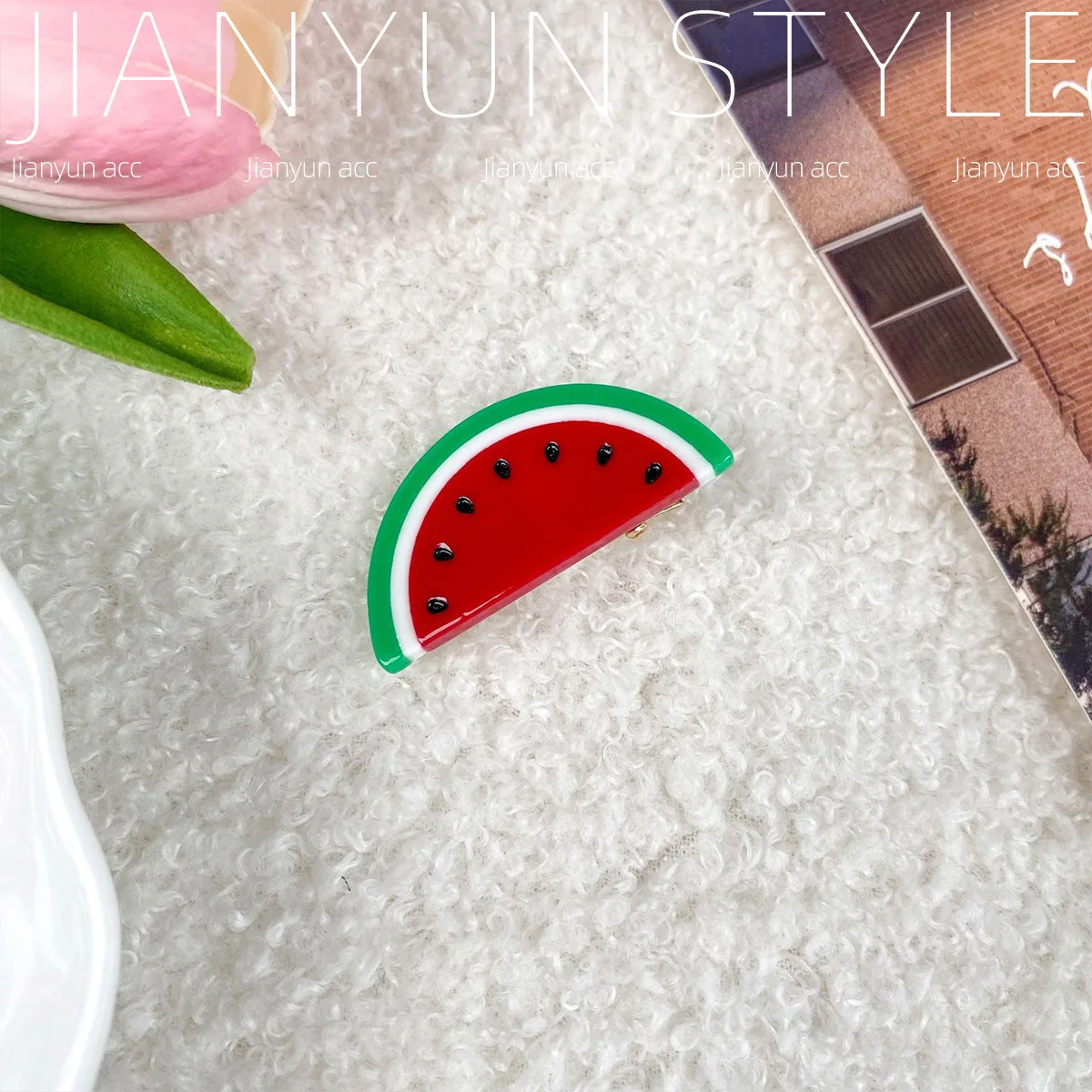 

4Pcs Acetate Watermelon Hair Clips Cute Cartoon Spring Bangs Clips Stylish Fruit Accessories for Women and Girls