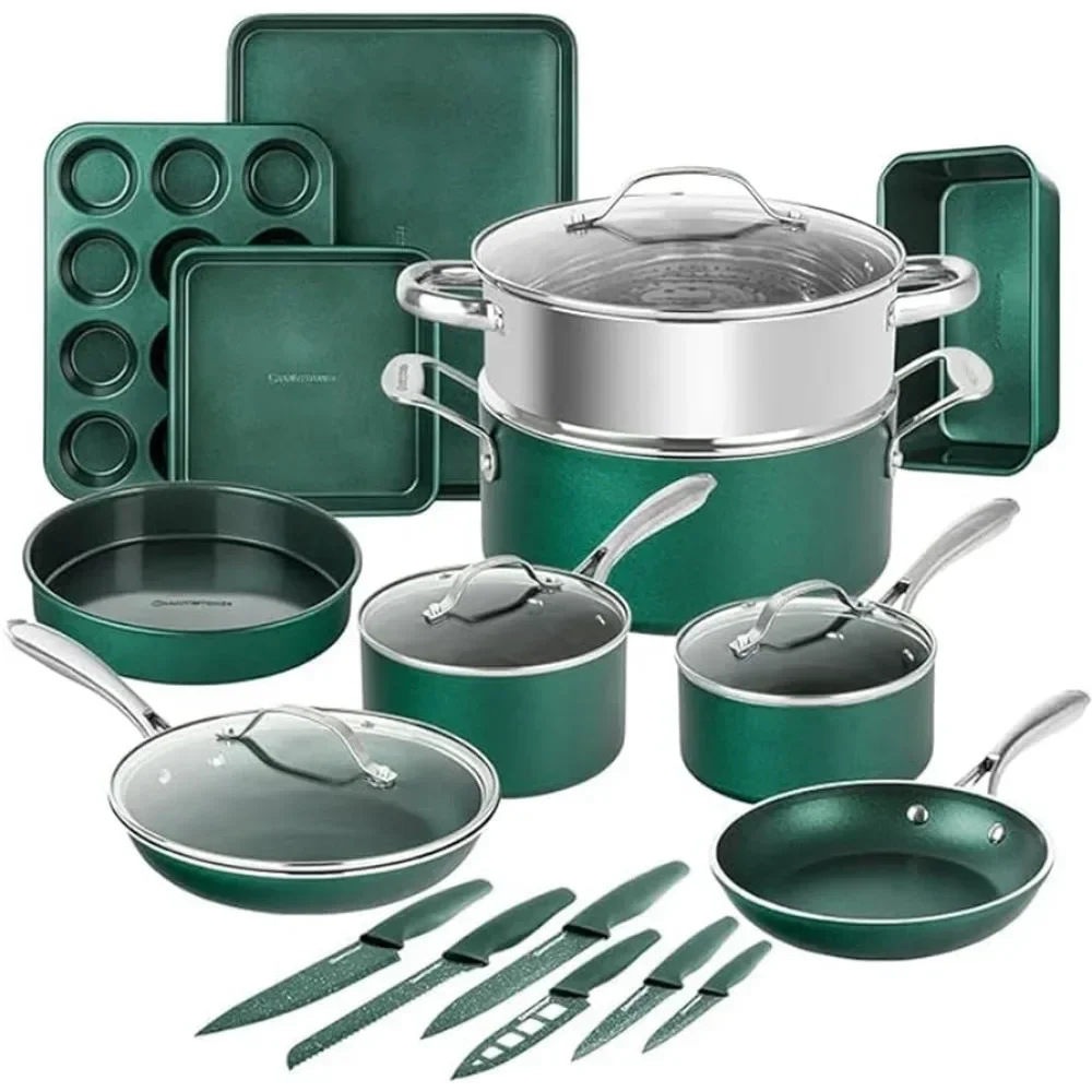 

Non Stick Pots for Cooking Set of Kitchen Pots Dishwasher Safe Emerald Green Diamond Coated Nonstick Cookware With Lids Sets Bar