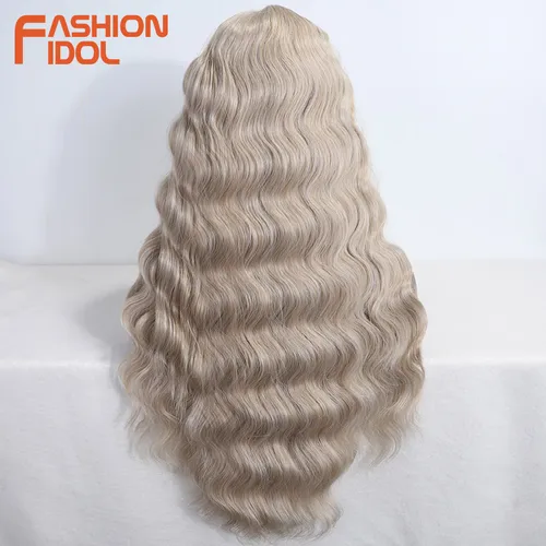 Imagen 2 del producto Peluca de Encaje con Ondas de Agua de 28 Pulgadas FASHION IDOL, Pelucas de Encaje para Cosplay, Pelucas con Parte de Encaje para Mujer, Pelucas Marrones Degradadas, Peluca de Encaje Sintética de Alta Calidad