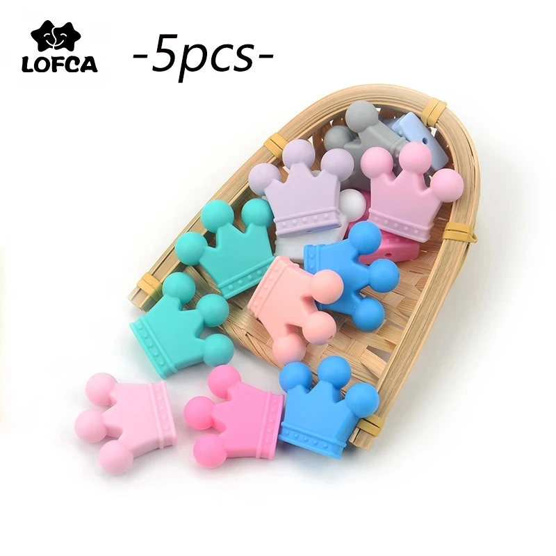 LOFCA Silicone Crown Beads 5pcs Baby Teether BPA Free Silicone Teething Beads Baby Teething Necklace Pacifier Clips Accessory