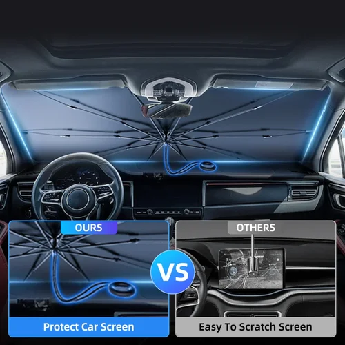 Imagen 2 del producto Parabrisas de coche mejorado, sombrilla plegable para coche, cubierta de ventana delantera para bloque de rayos UV y protección solar contra el calor