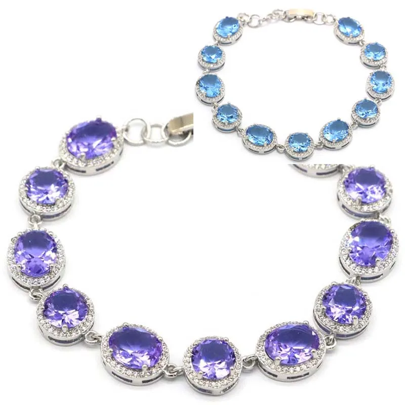 

SheCrown 13x11mm Pretty 16.8g Created Color Changing Alexandrite Topaz CZ Women Dating Silver Plated Bracelet 7-9inch