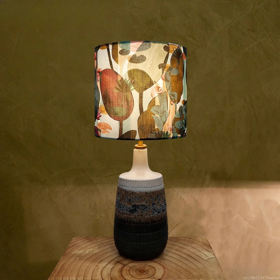 Modern Vintage Table Lamp: Black Base & Imported Liberty Fabric Create a Creative Mid-Century