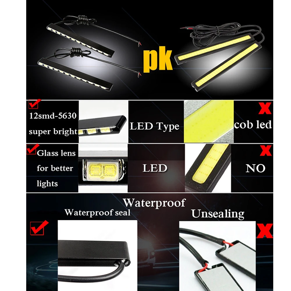 12V DRL fendinebbia per auto luci di marcia diurna strisce LED Daylight Super Bright SMD 7030 12 leds accessori per automobili universali