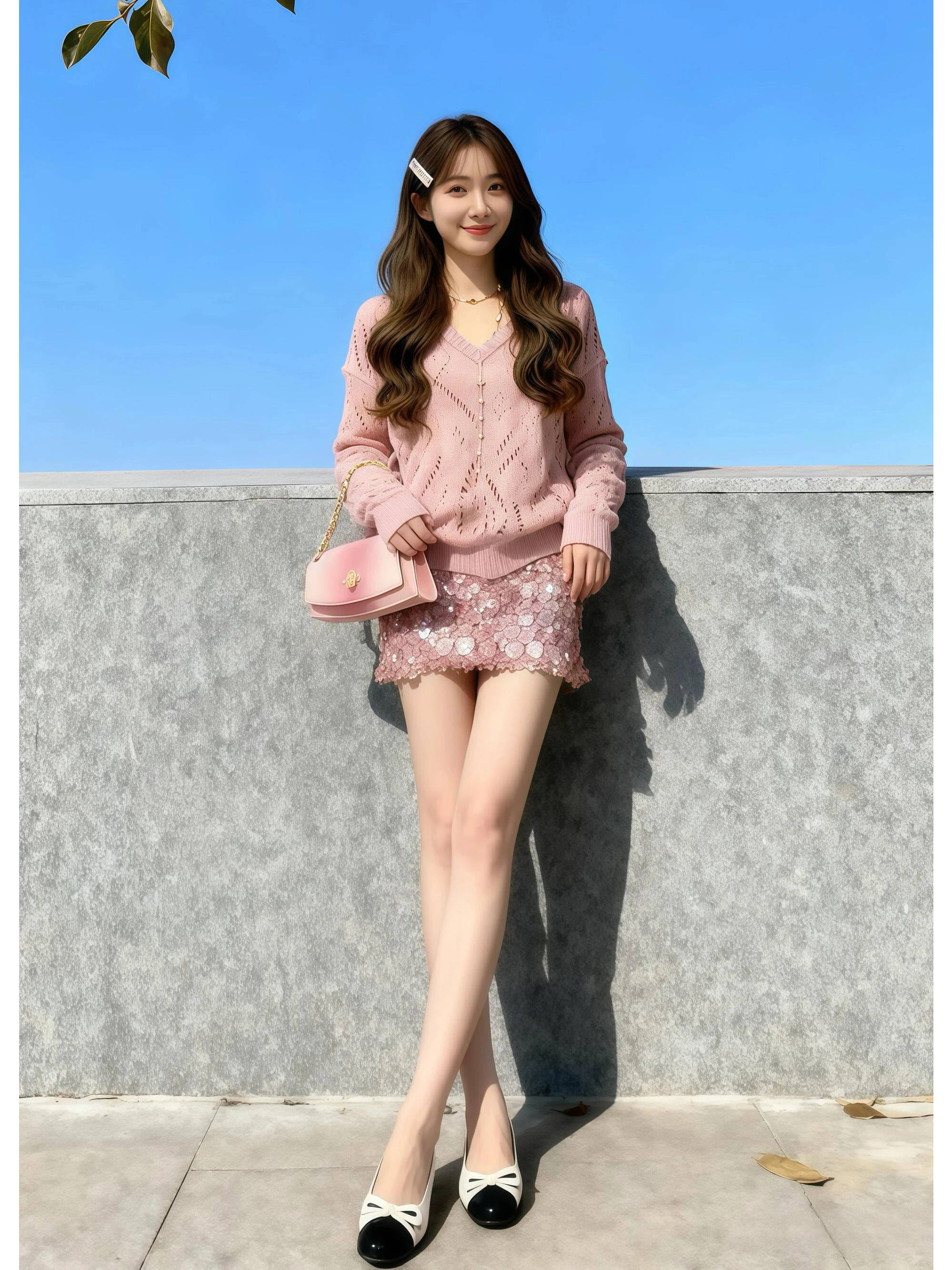 

Ele Hollow out Top And iny Skirt Set Women's Faion Early Autumn Bright Sequin f Body Skirt Two Piece Set