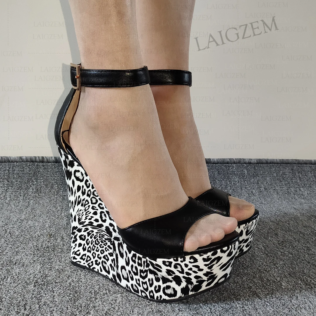 ZHIMA Women Sandals Faux Leather Platform Wedges Buckle Straps Peep Toe Height Increase Female Shoes Woman Big Size 39 43 45 48