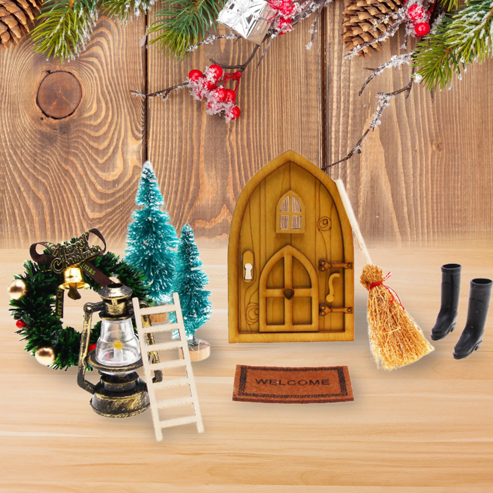 Christmas Ornaments 1:12 Scaled down Wooden Ladder Garden Decoration Ornament for Christmas Party Room Decoration CLH@8