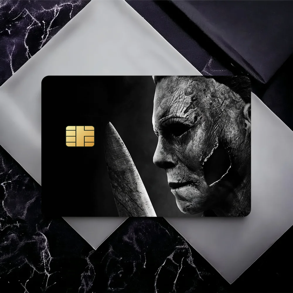 H-Halloween يقتل مايكل مايرز فيلم غطاء الجلد ملصقات بطاقة الائتمان 4 قطعة الخصم الجبهة الديكور البنك حافلة تمرير مقاوم للماء #2