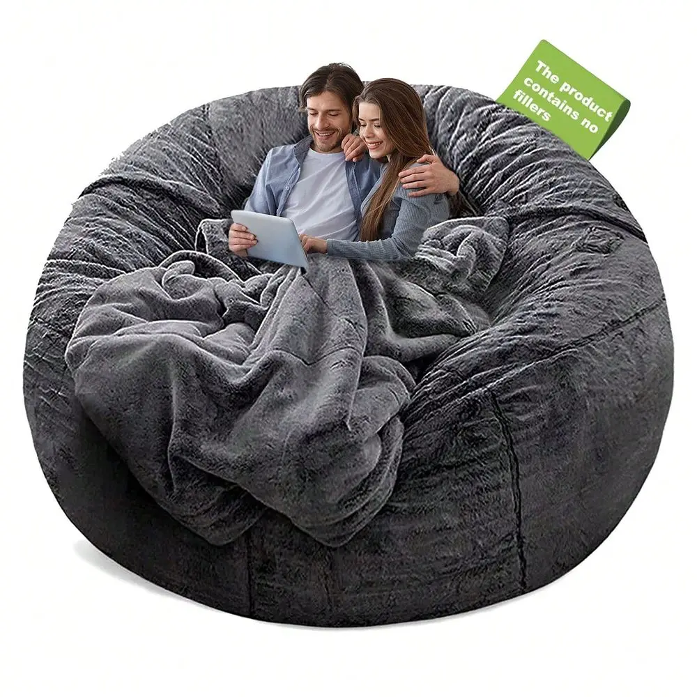 Filler Bean Bag Chair Cover Without Filler,Big Round Soft Fluffy PV Velvet Washable Bean Bag Lazy Sofa Bed Cover For Adults,Liv