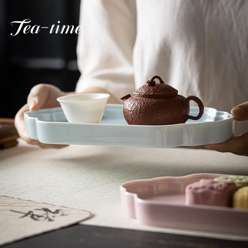 Exquisite Chinese Style Tea Tray Retro Ceramics Pot Bearing Dry Bubble Tray Household Dessert Fruit Plate Kung Fu Teaset Gifts