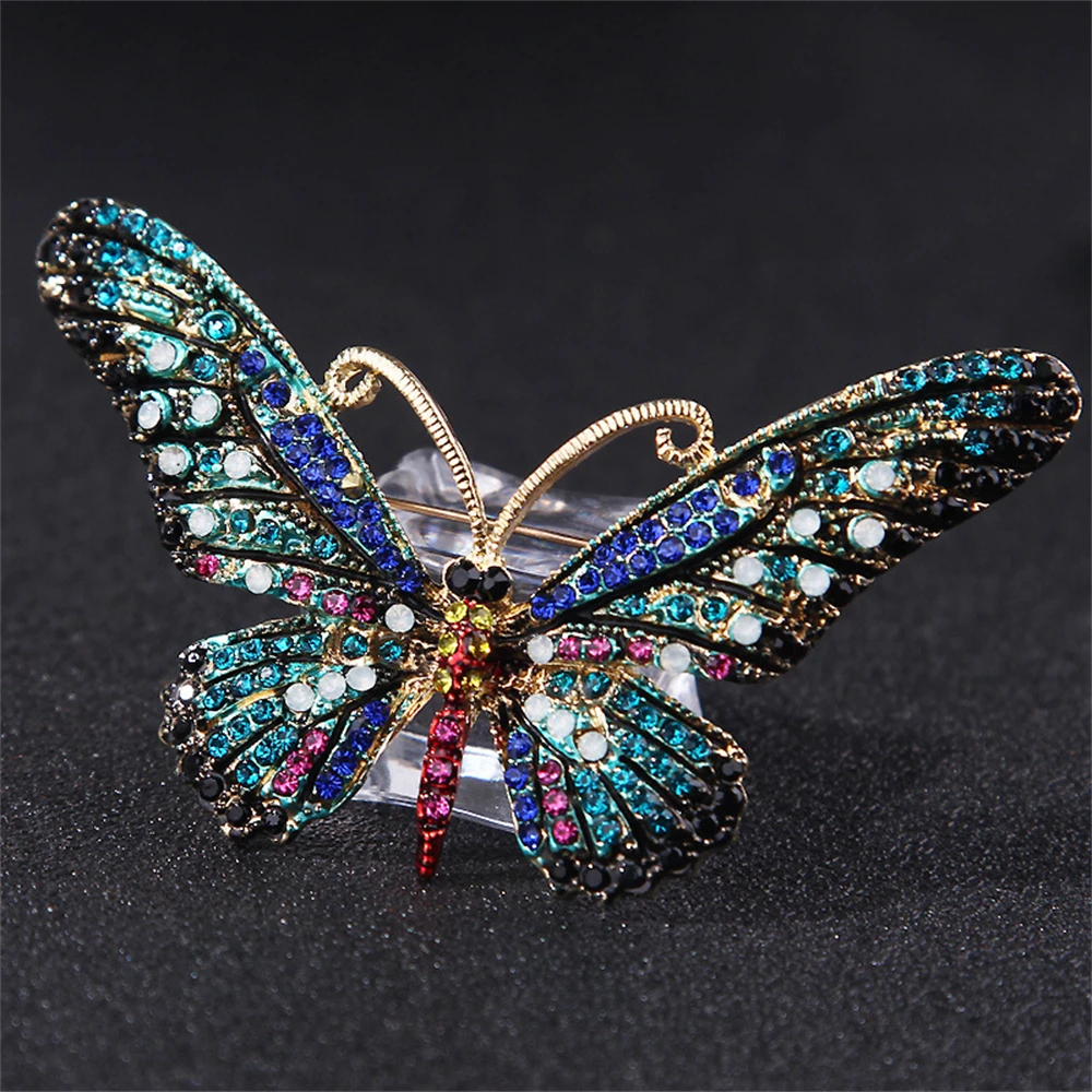 Colorful Butterfly Brooches Crystal Rhinestones Metal Enamel Pins Flying Insect Animal Brooch for Women Clothing Jewelry Gifts