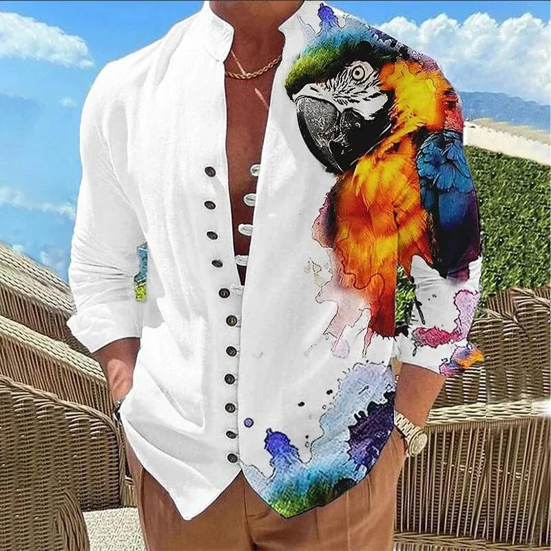 New light gray blue and white daisy 3D printed flower pattern men's long sleeved shirt casual shirt clothing