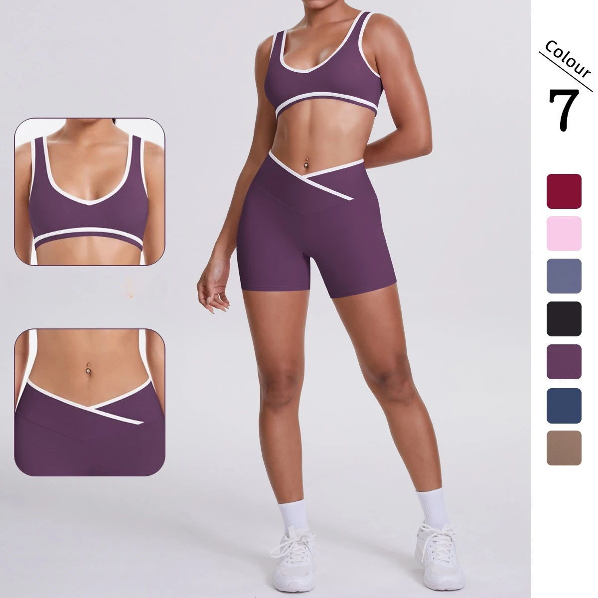 

Women's Double-Sided Brushed Color Block Yoga Set Cross Waist Tight-Fitting Breathable Workout 2 Piece Gym Sports Wear