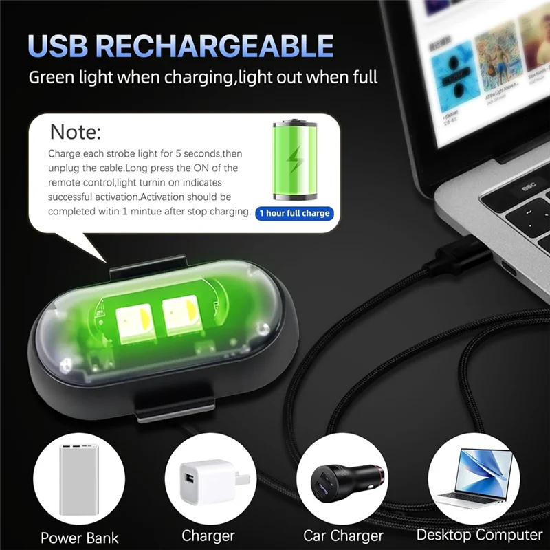 AS60-10PCS LED Wireless Strobe Light High Brightness Car With Remote Control 8 Colors USB Charge