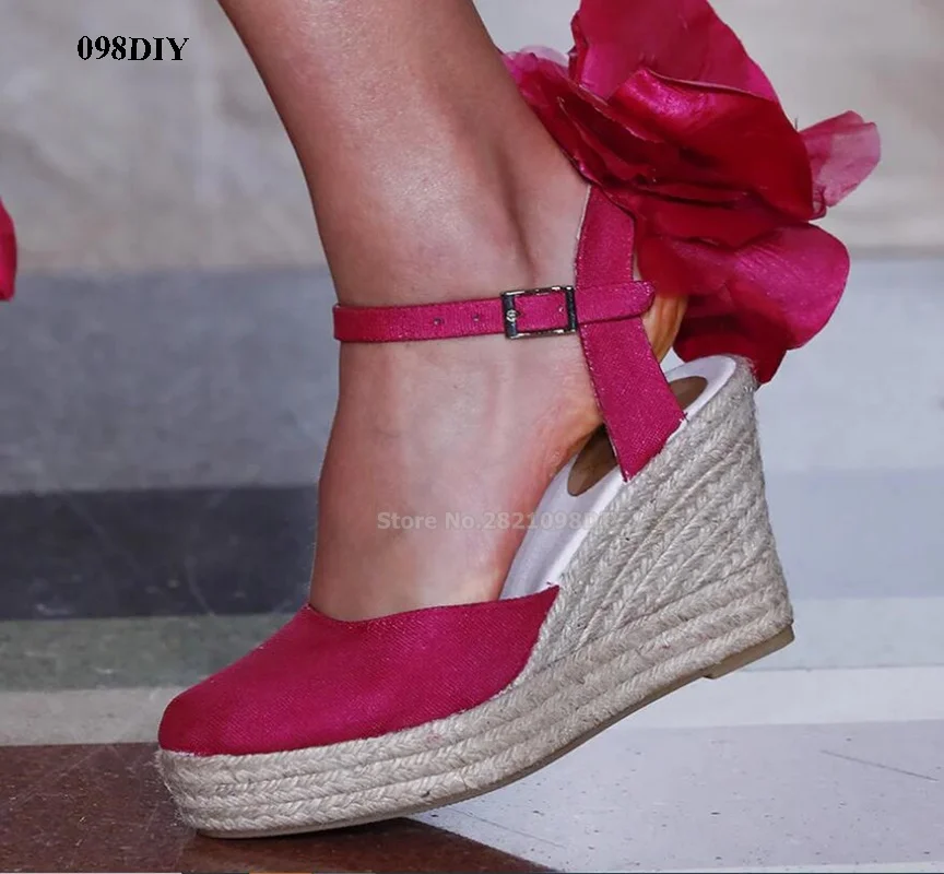 

Suede Leather Back Flowers Wedge Braid Weave Women's High Heel Sandals Slingback Strap Heeled Shoes Suitable Summer Party Shoe