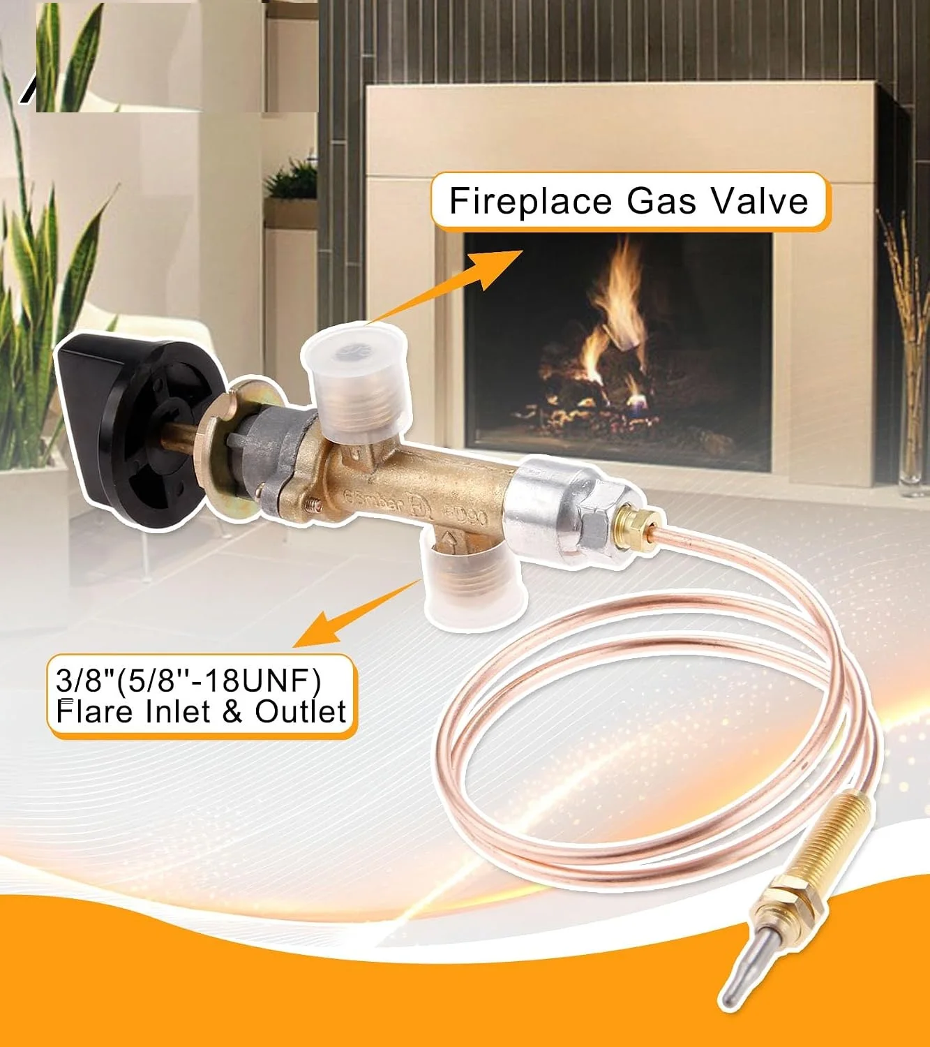 Gas Grill Heater Pit Fireplace Control Valve with Thermocouple Knob Switch 600mm M8*1 Threaded Head Low Pressure Inlet&Outlet