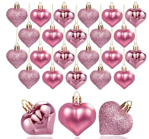  12Pcs Christmas Balls Pendant Plastic Heart-shaped Ornament Christmas Tree Ornaments DIY Home Decor Supplies New Year Party Gift 