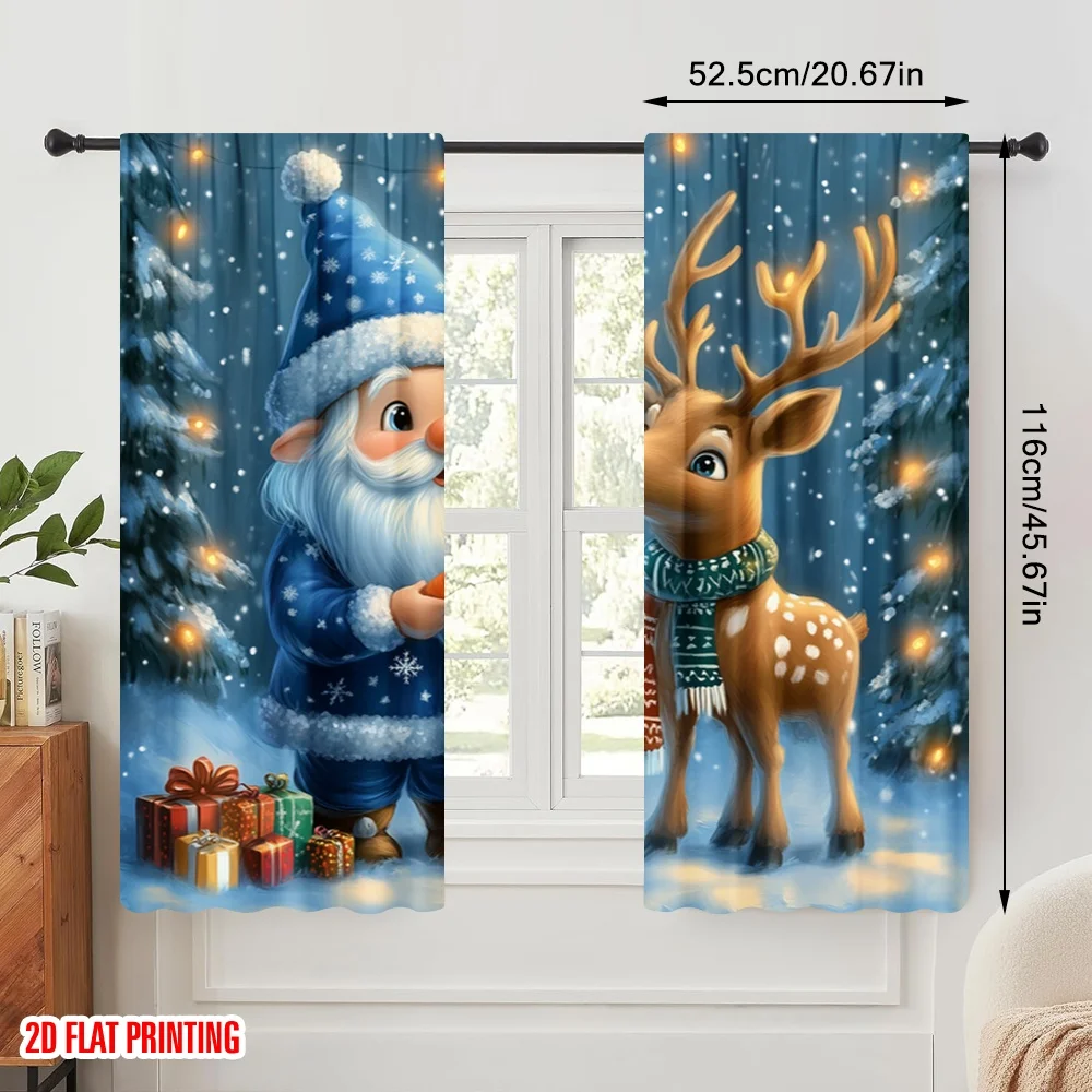 2pcs,2D plane printing Contemporary Curtains Cute Gnome Deer Carrot Winter (3) Durable Polyester (without rod) Gifts Ldeal for