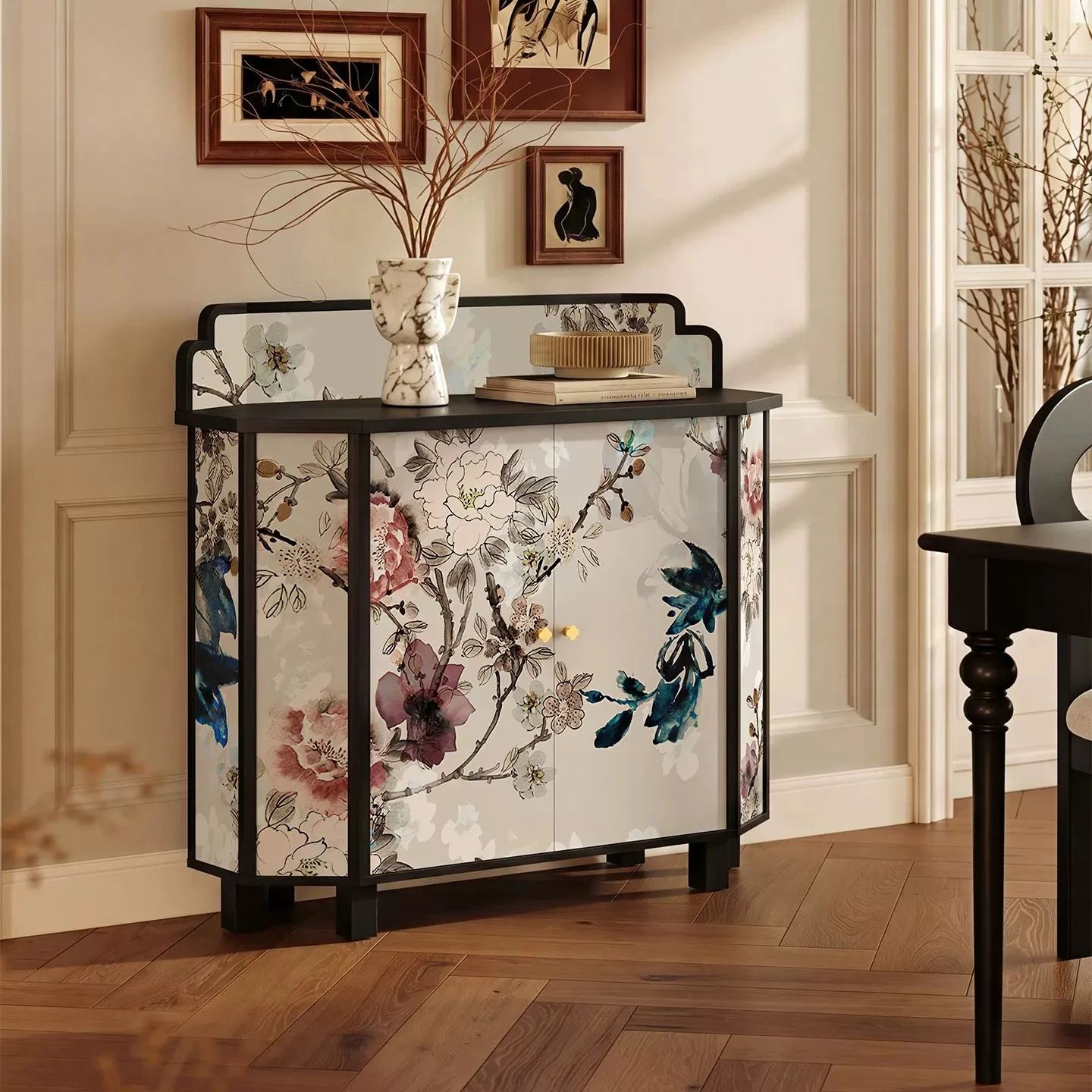 Medieval solid wood porch cabinet New dining side cabinet New Chinese living room storage locker Locker