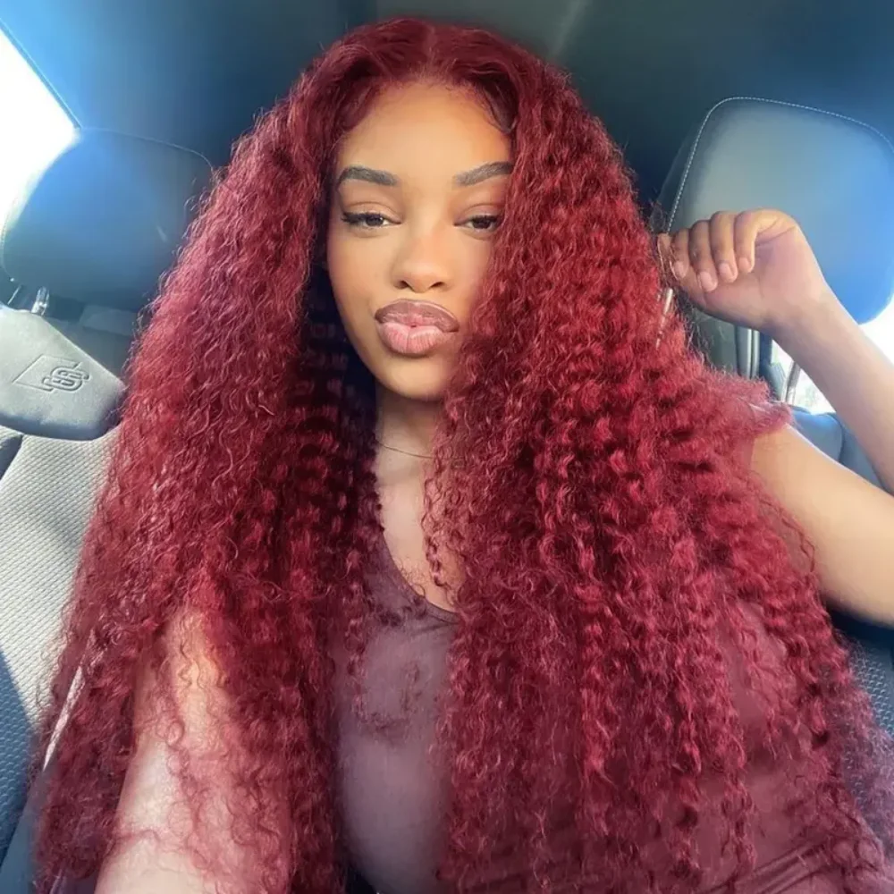 FRIZIRA 13x4 HD Lace 99J Burgundy Deep Wave Curly Human Hair Wig Burgundy Straight Lace Front Human Hair Wigs