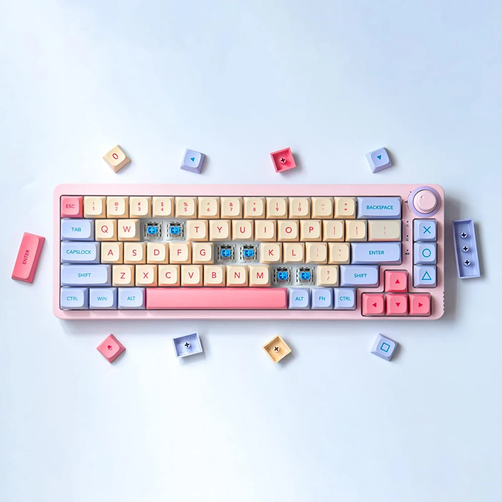 XDA PBT keycap,Marshmallow Cute Pink Purple Keycaps set para Cherry MX/Kaihua switch, Teclado mecánico para juegos