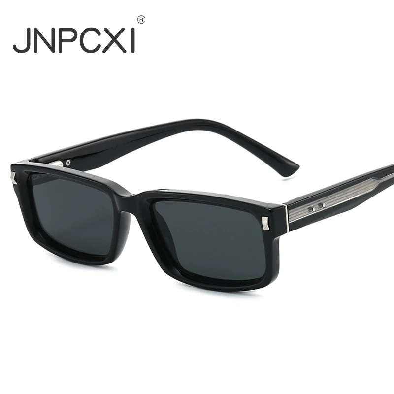 Новые маленькие прямоугольные женские солнцезащитные очки JNPCXI класса люкс, модные оранжевые градиентные линзы, защита от УФ400, ретро-дизайн с заклепками, мужские солнцезащитные очки