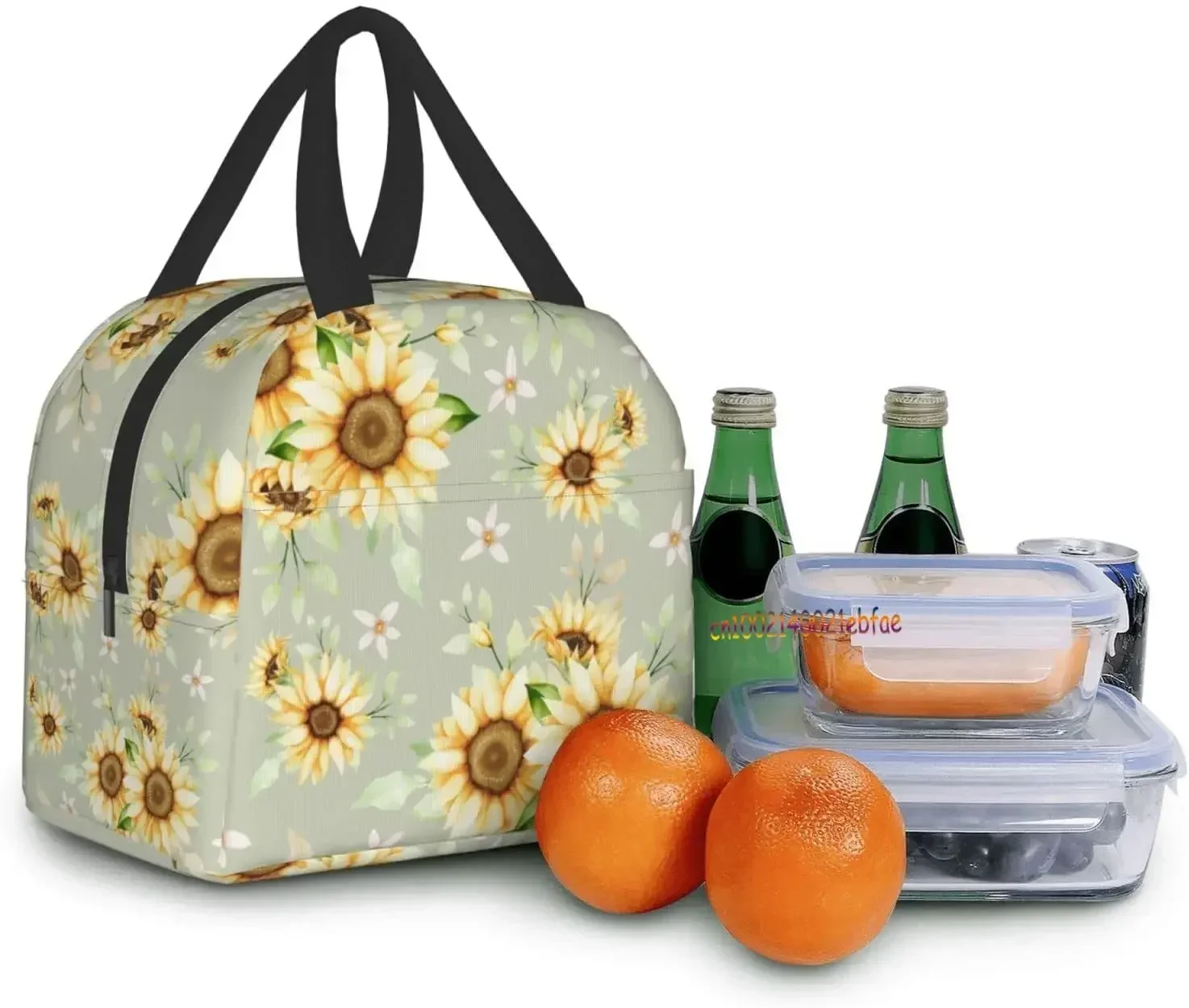 Lunch Bag Beautiful Sunflower Floral Insulated Lunch Box Cooler Thermal Waterproof Lunch Tote Bag for Travel Work Hiking Picnic