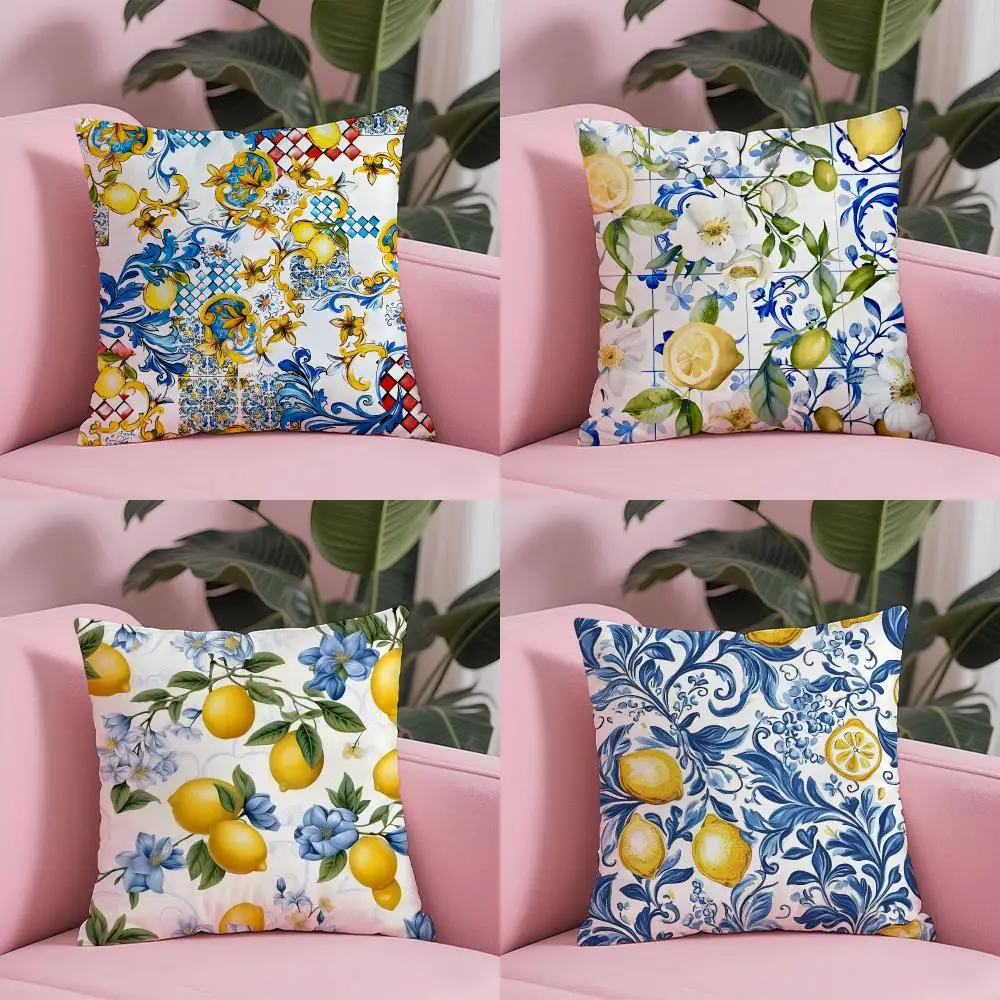 Porcelain Lemon Cushion Cover Sofa Cushion Cover Personalized Gift Living Room Home Decor Pillow