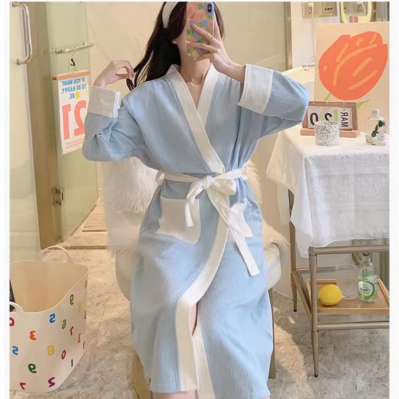 Cotton Terry Robe For Spring And Summer Thin Morning Robe Long Sleeve Bathrobe Hotel Beauty Bath Towel For Couples