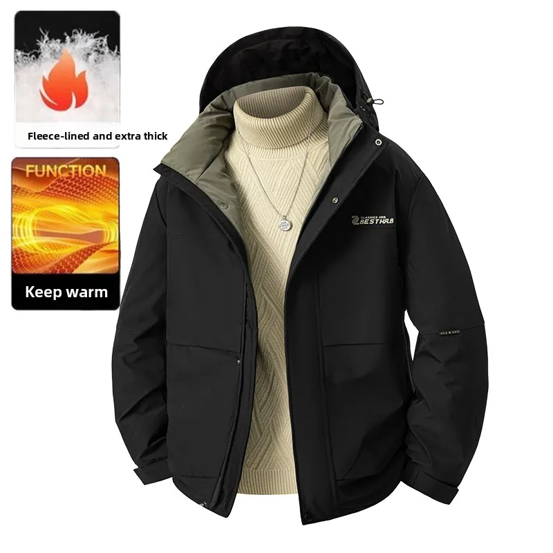 

New Winter Fashion Mens Thickened Cotton-padded Jacket Outdoor Loose and Trendy Hooded Down Coat Windproof and Cold-proof Jacket