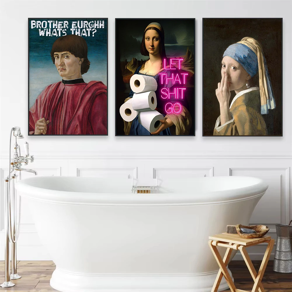 Funny Famous Artwork Bathroom Guest Cowboy Toilet Humor Sign Poster Canvas Painting Wall Art Picture Home Interior Decor