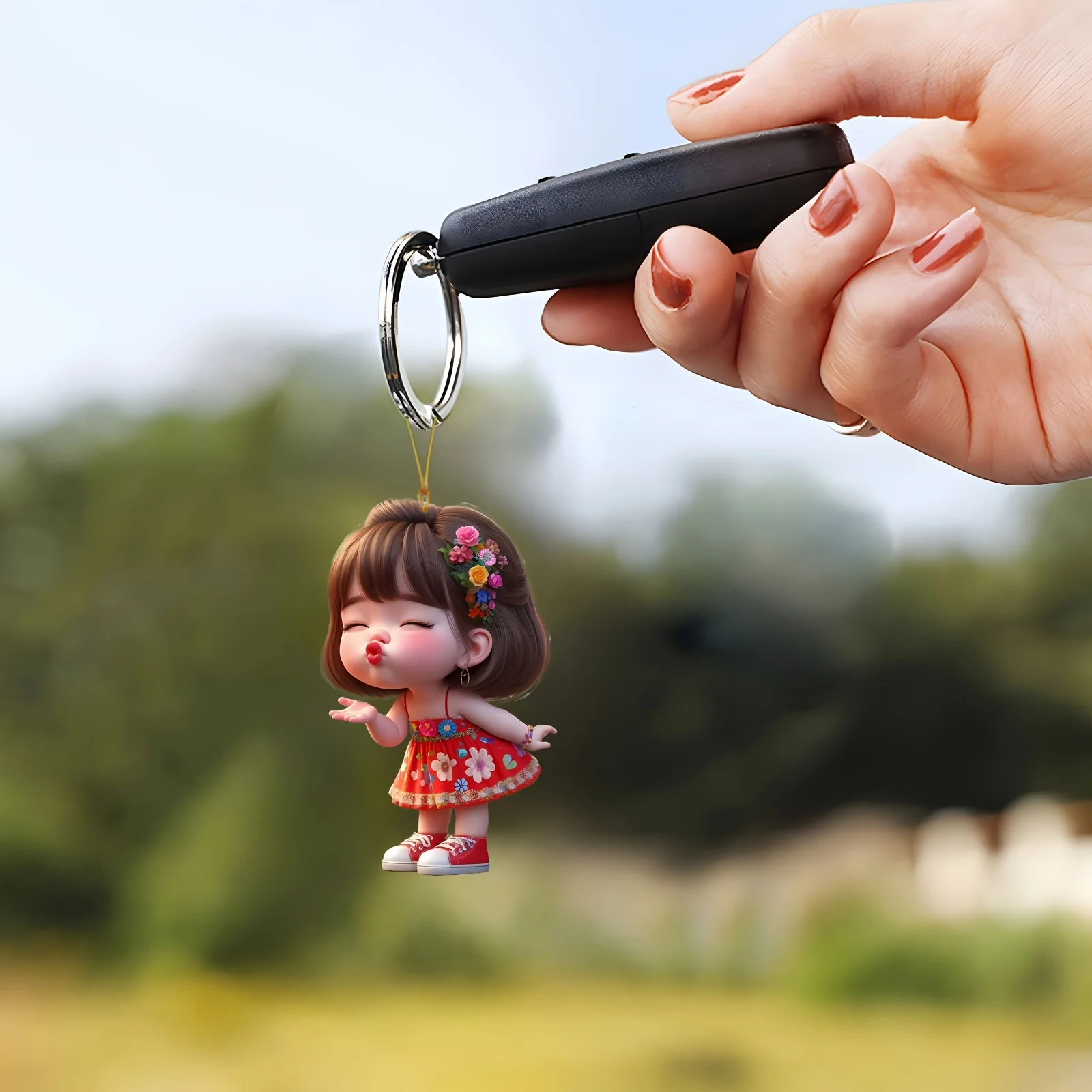 Cute Pouting Little Girl 2D Flat Acrylic Pendant Car Keychain Car Rearview Mirror Backpack Pendant Home Decoration Pendant Gift