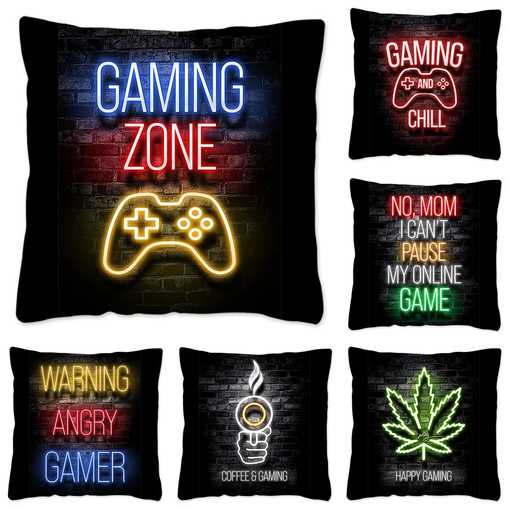 

Video Game Party Cushion Cover Happy Birthday Party Decoration Pillow Case Colorful Cartoon Keyboard Home Pillow Cover 45x45cm