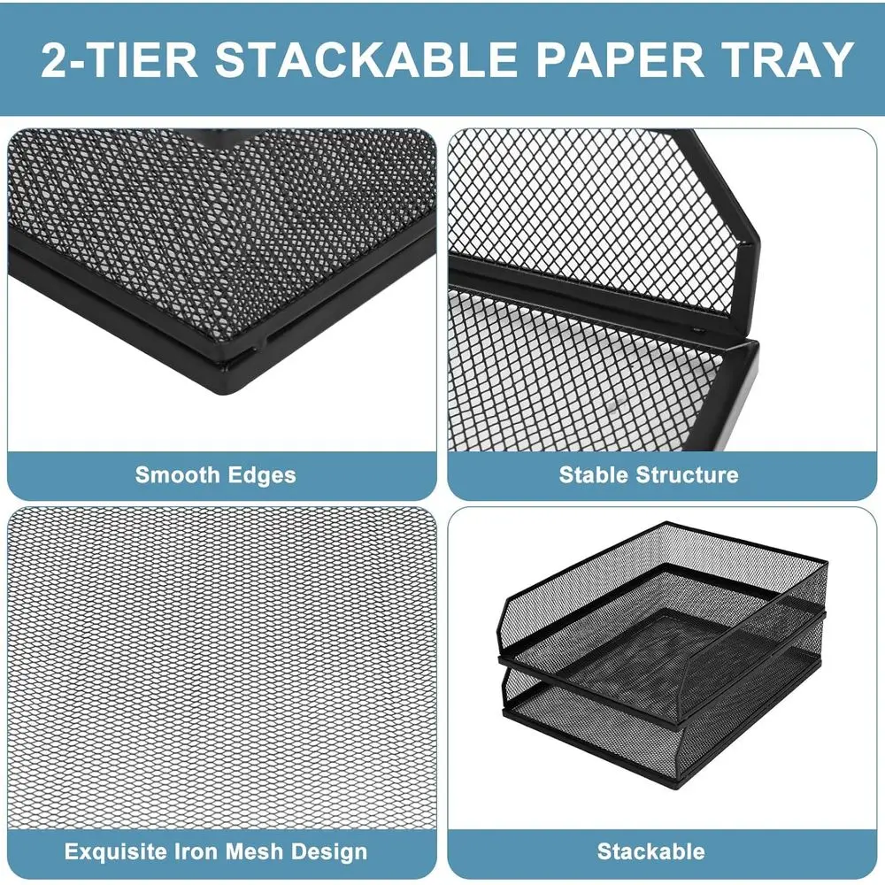 منظم صينية ورق قابل للتكديس للمكتب، صينية رسائل سلكية شبكية معدنية، منظم ملفات مكتب، منظمات ورق للوازم المكتبية،