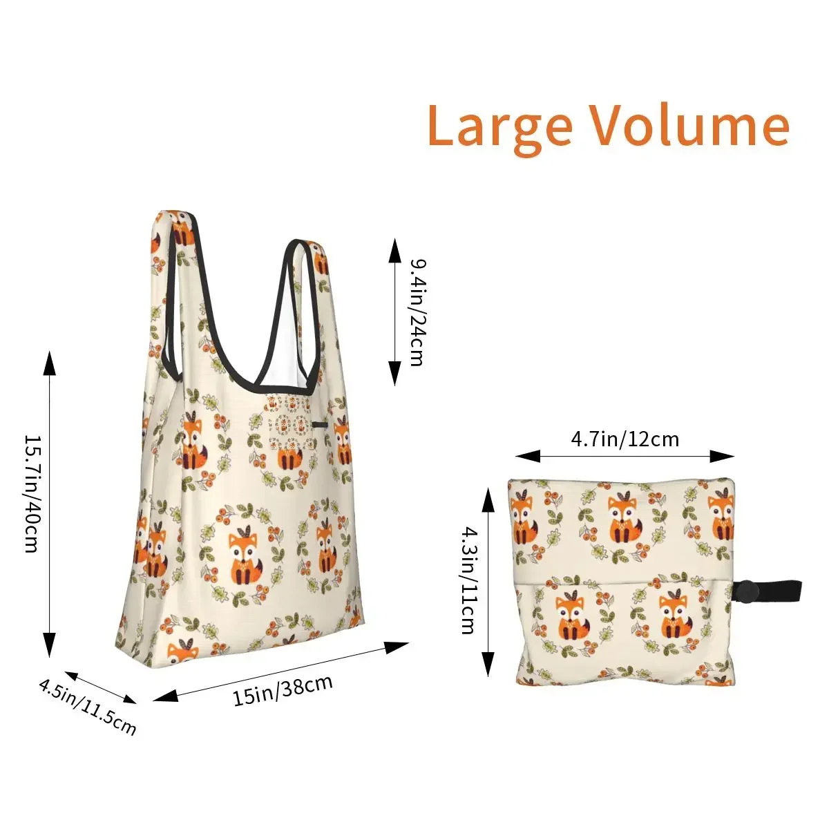 Little Fox With Autumn Berries Shopping Bag Portable Tote Bags Reusable Shoulder Shopper Bag Groceries Handbag