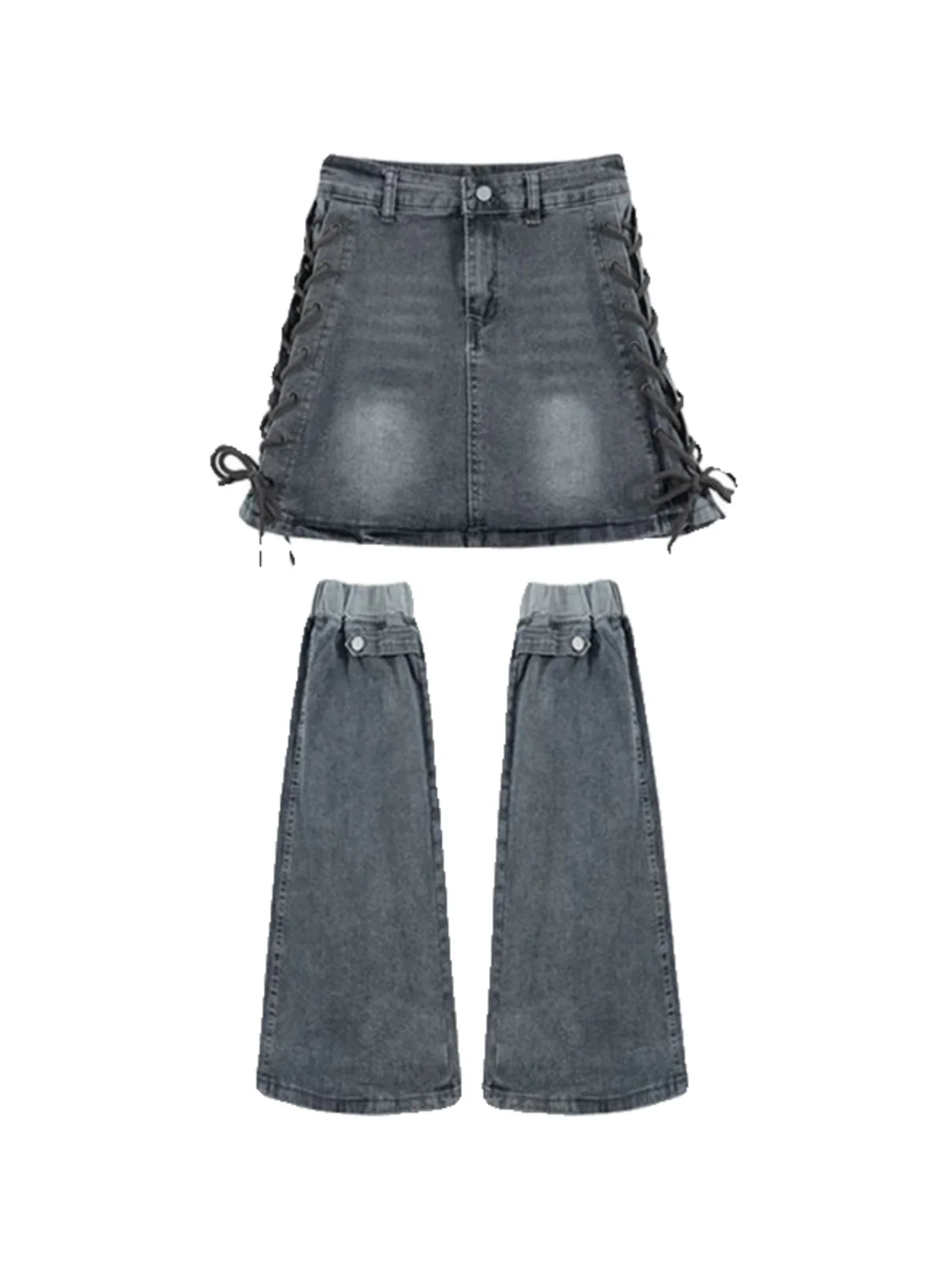 High Waist Wide Leg Jeans High Street Style Spicy Girl Cut-Off Denim Pants for Young Women in Summer Deep Blue Long Trousers