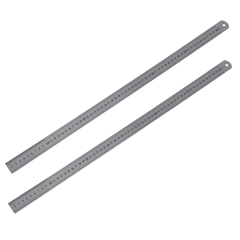 

2X Stainless Metal Measuring Straight Ruler 60Cm