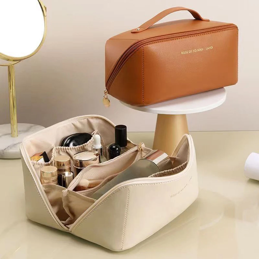 

1 шт., многослойная косметичка, сумка в стиле подушки из искусственной кожи премиум-класса, дорожные туалетные принадлежности, утолщенная сумка для хранения, сумка для хранения, путешествия, ванная комната
