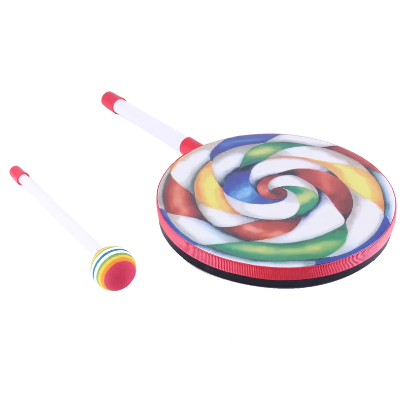 

N03R-5Pack 8Inch Lollipop Drum With Mallet Rainbow Color Music Rhythm Instruments Kids Baby Children Playing