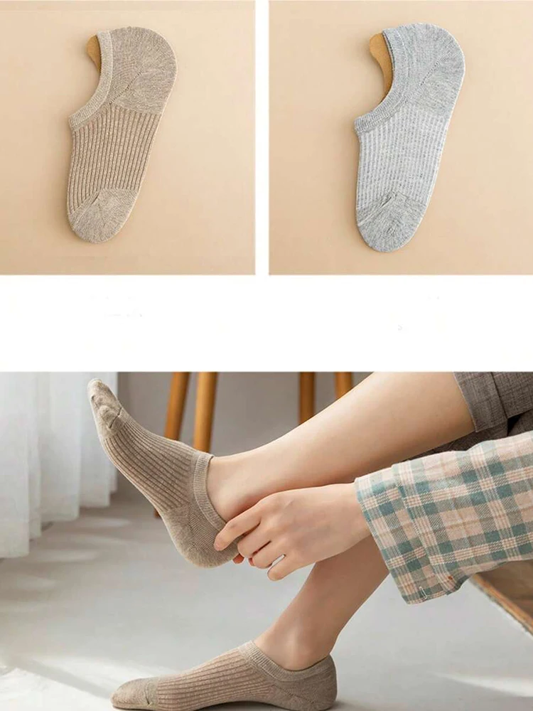 Random 5 Pairs Women Striped Boat Socks Anti Slip Low Cut Invisible Thin Suitable Wearing Summer Spring Breathable Casual Socks