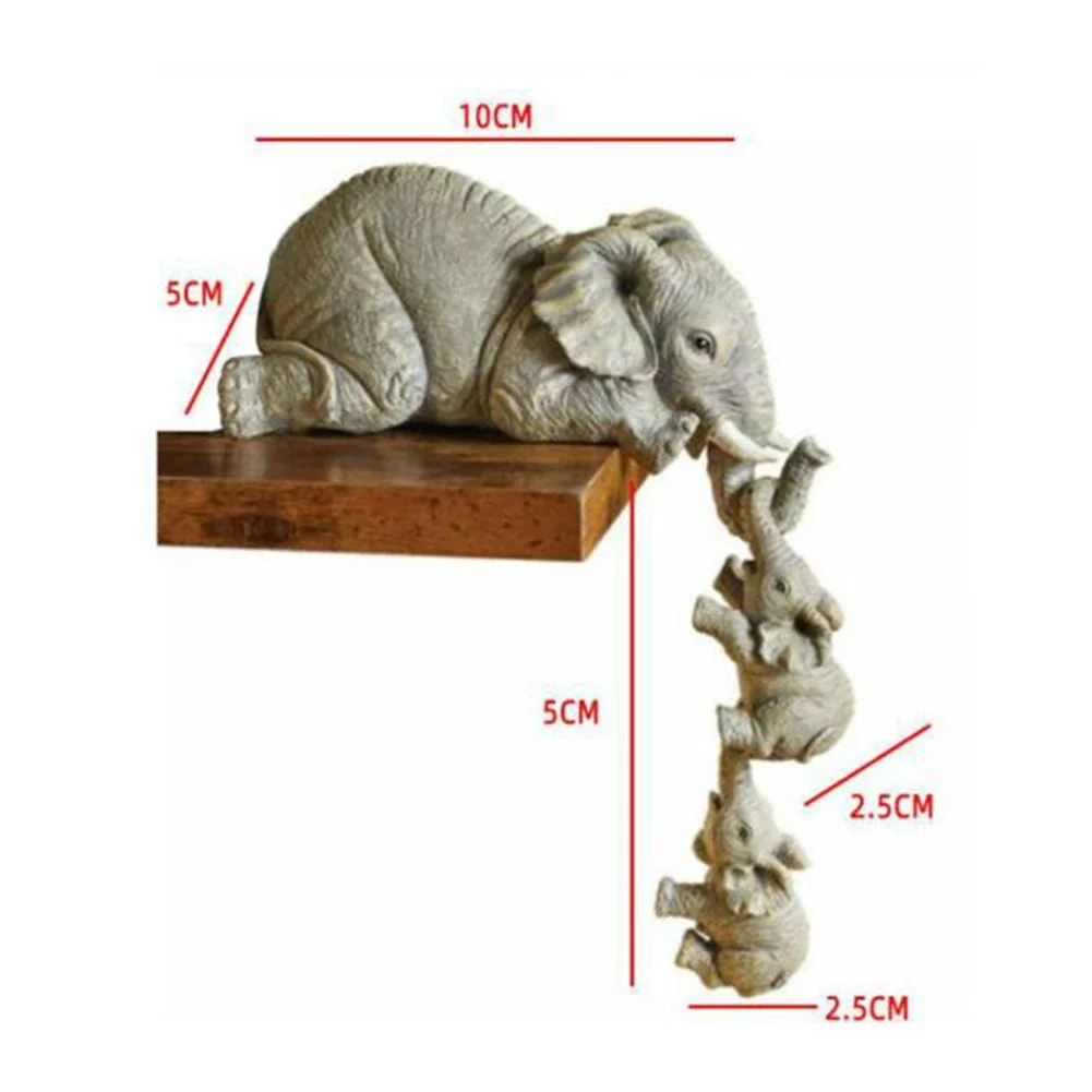 3 Pieces of Elephant Mother Hanging 2 Baby Kawaii Lucky Decoration Statue Figurines Resin Crafts Home Living Room Decorations