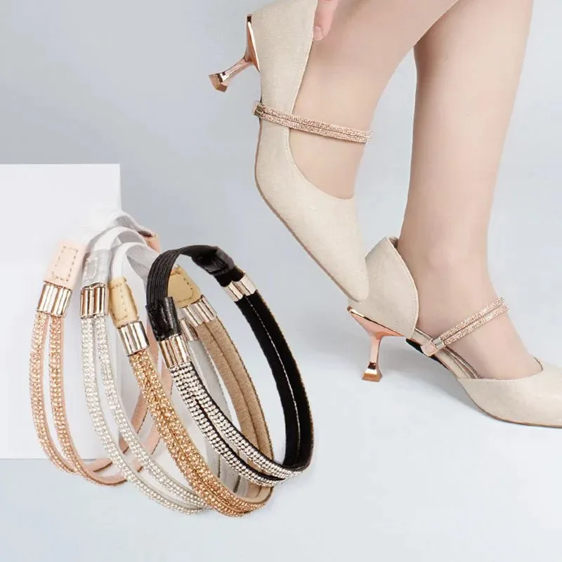 Multi-Color Heel Straps for High Heels Installation-Free and Removable Elastic Shoe Straps Belt Drill Fixing Rhinestone Belts
