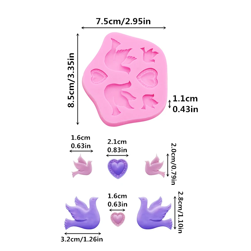 dove of peace bird heart Silicone Mold Seagull sugar craft fondant tools cake decorating Mold resin Clay item jewelry Drip mold