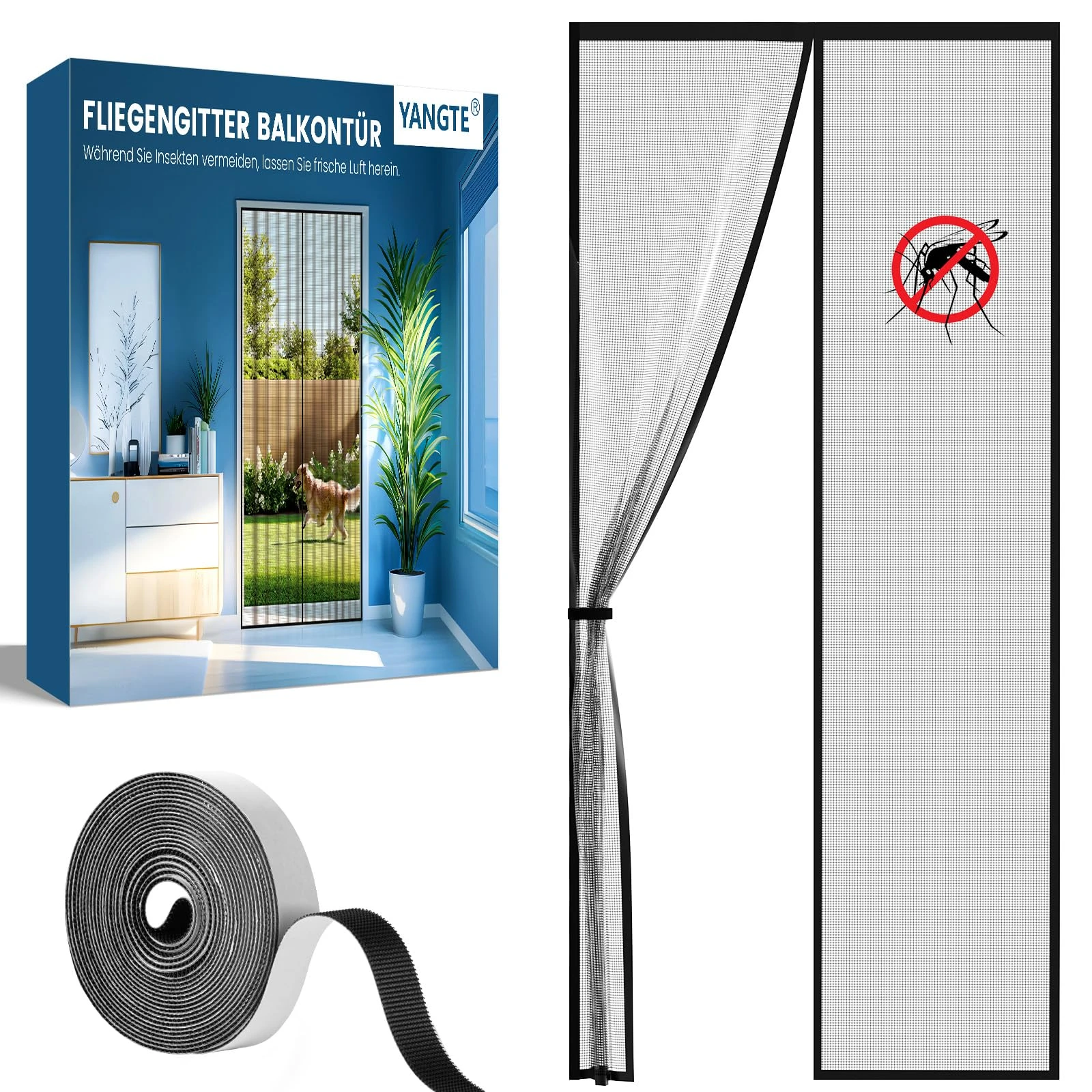 Moustiquaire magnétique de porte 100x210 cm en fibre de verre renforcée, maille anti-insectes pour balcon et terrasse, aimants noirs robustes