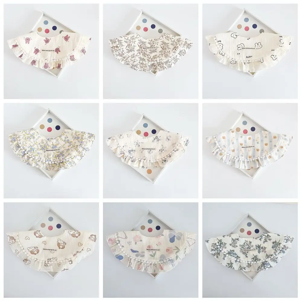Feeding Baby Cotton Bibs Round Neck Princess Baby Drooling Bibs Korean Style Floral Saliva Towel Cloths Neck Wear Accessories