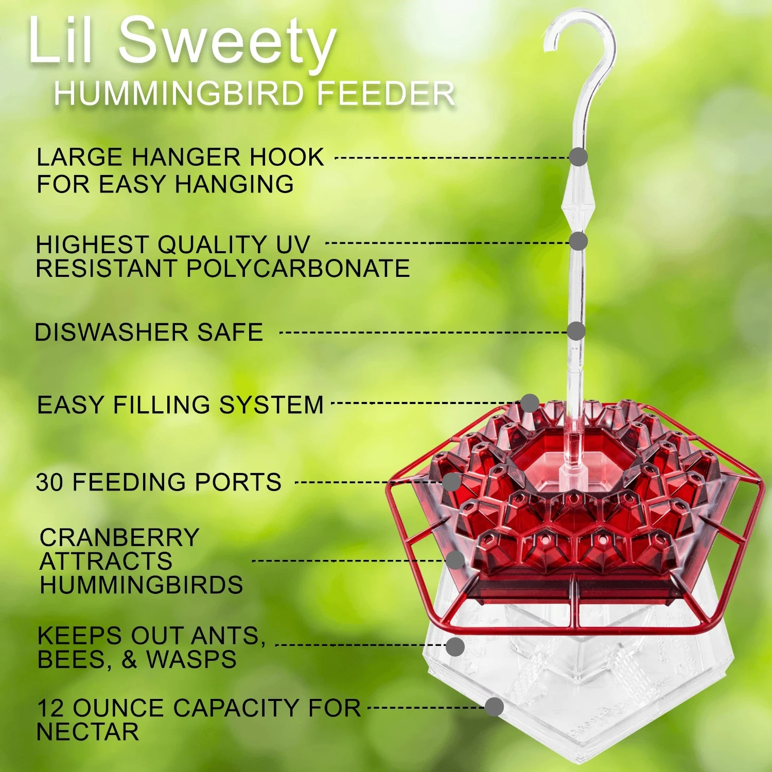 

Hummingbird Feeders For Outdoors, 12 Ounce Capacity, 30 Feeding Ports With Perches And Built-in Ant Moat, Leak-proof & Easy To